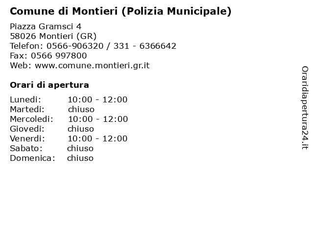 Comune di Montieri (Polizia Municipale) a Montieri (GR): indirizzo e orari di apertura