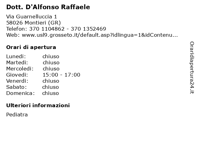 Dott. D'Alfonso Raffaele a Montieri (GR): indirizzo e orari di apertura