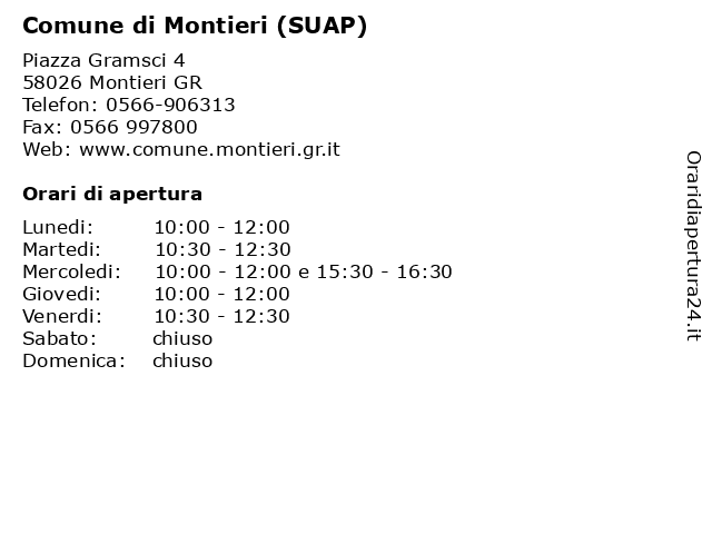 Comune di Montieri (SUAP) a Montieri GR: indirizzo e orari di apertura