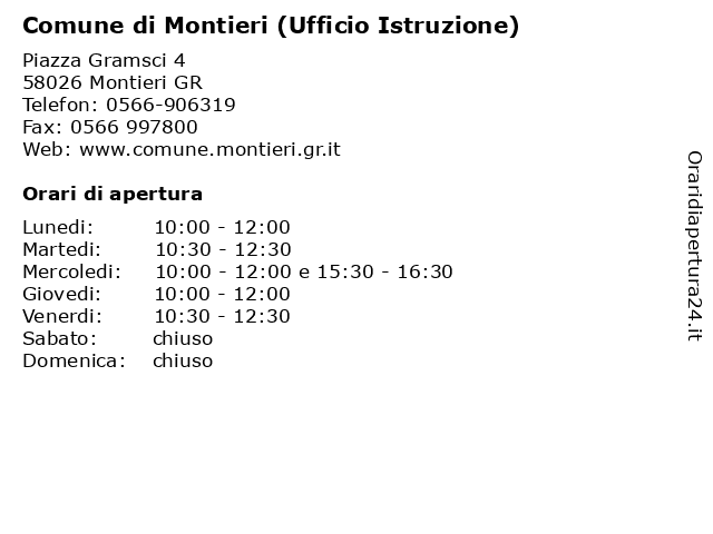 Comune di Montieri (Ufficio Istruzione) a Montieri GR: indirizzo e orari di apertura