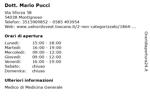 Dott. Mario Pucci a Montignoso: indirizzo e orari di apertura