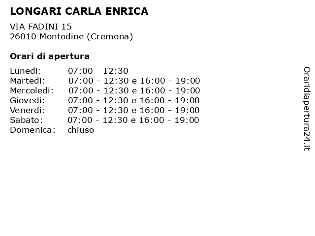LONGARI CARLA ENRICA a Montodine (Cremona): indirizzo e orari di apertura