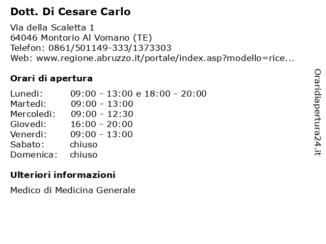 Dott. Di Cesare Carlo a Montorio Al Vomano (TE): indirizzo e orari di apertura