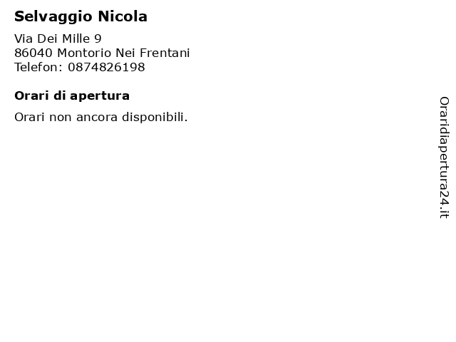 Selvaggio Nicola a Montorio Nei Frentani: indirizzo e orari di apertura