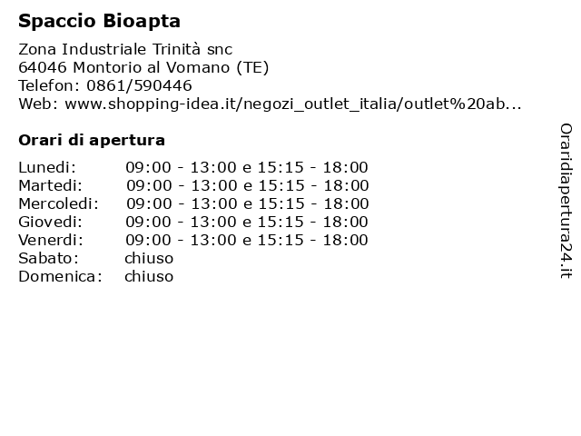 Spaccio Bioapta a Montorio al Vomano (TE): indirizzo e orari di apertura