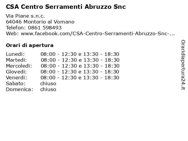 CSA Centro Serramenti Abruzzo Snc a Montorio al Vomano: indirizzo e orari di apertura