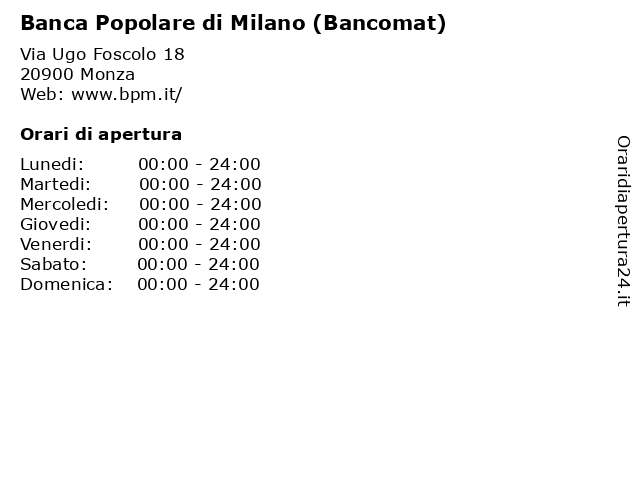 Banca Popolare di Milano (Bancomat) a Monza: indirizzo e orari di apertura