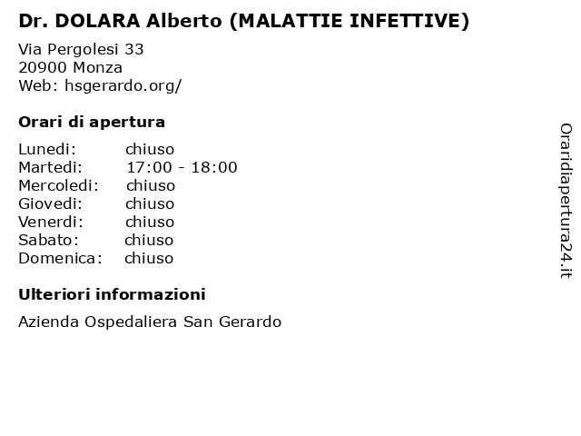 Dr. DOLARA Alberto (MALATTIE INFETTIVE) a Monza: indirizzo e orari di apertura