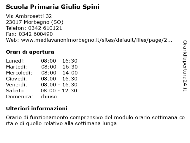 Scuola Primaria Giulio Spini a Morbegno (SO): indirizzo e orari di apertura