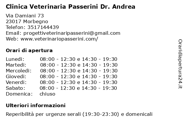 Clinica Veterinaria Passerini Dr. Andrea a Morbegno: indirizzo e orari di apertura