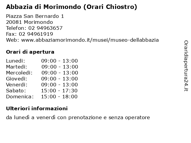 Abbazia di Morimondo (Orari Chiostro) a Morimondo: indirizzo e orari di apertura