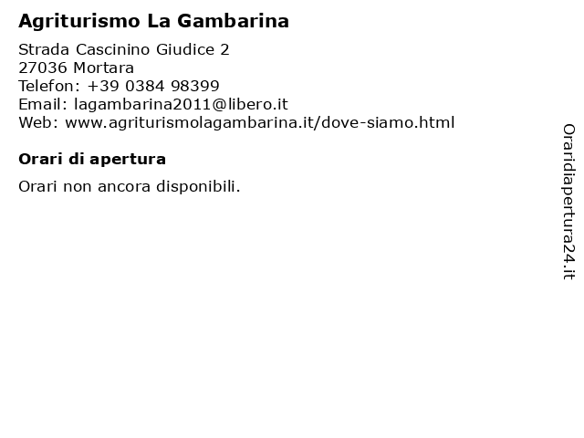 Agriturismo La Gambarina a Mortara: indirizzo e orari di apertura