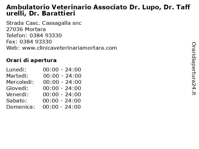 Ambulatorio Veterinario Associato Dr. Lupo, Dr. Taffurelli, Dr. Barattieri a Mortara: indirizzo e orari di apertura