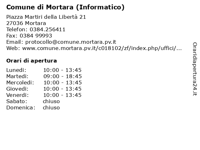 Comune di Mortara (Informatico) a Mortara: indirizzo e orari di apertura