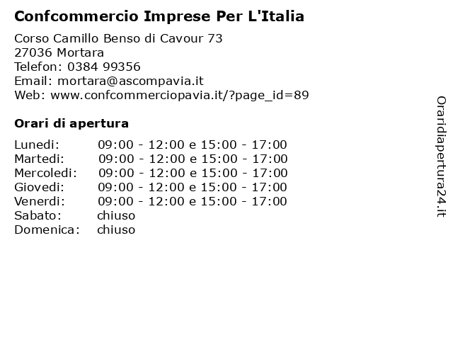 Confcommercio Imprese Per L'Italia a Mortara: indirizzo e orari di apertura