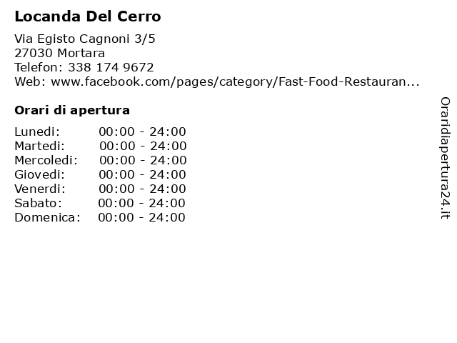 Locanda Del Cerro a Mortara: indirizzo e orari di apertura