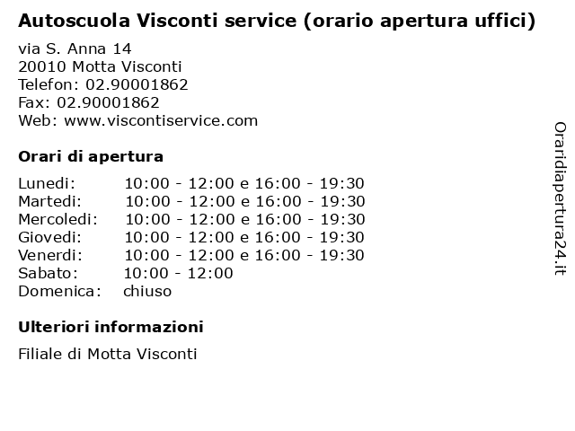 Autoscuola Visconti service (orario apertura uffici) a Motta Visconti: indirizzo e orari di apertura