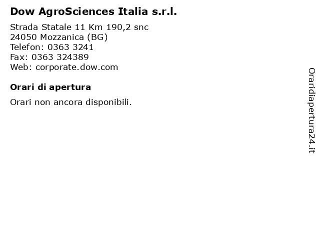 Dow AgroSciences Italia s.r.l. a Mozzanica (BG): indirizzo e orari di apertura