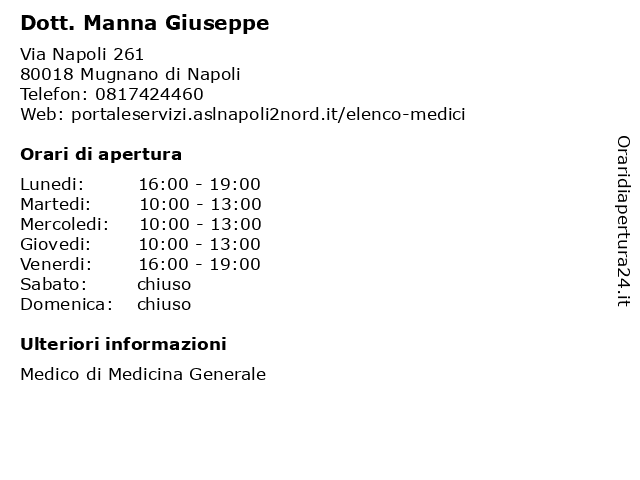 á… Orari Di Apertura Dott Manna Giuseppe Via Napoli