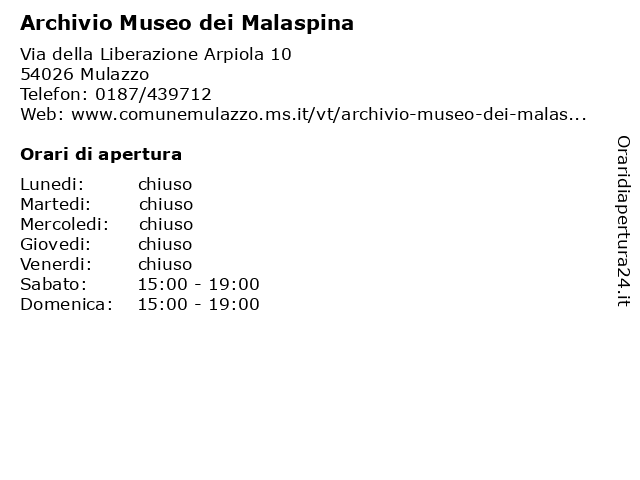 Archivio Museo dei Malaspina a Mulazzo: indirizzo e orari di apertura
