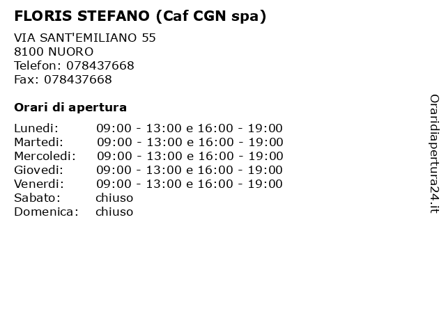 FLORIS STEFANO (Caf CGN spa) a NUORO: indirizzo e orari di apertura