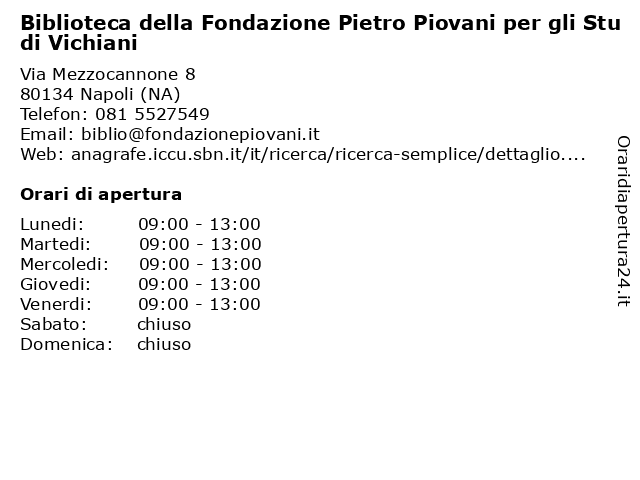 Biblioteca della Fondazione Pietro Piovani a Napoli (NA): indirizzo e orari di apertura