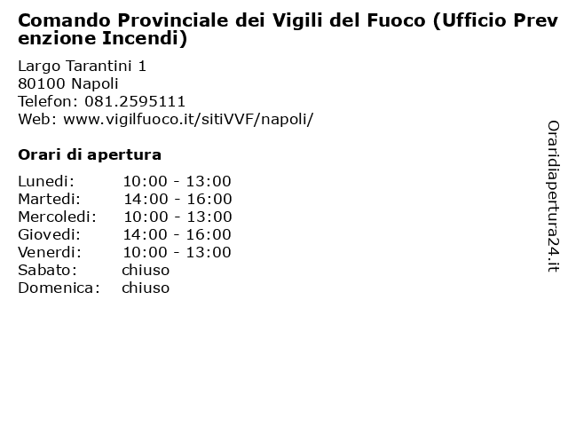 Comando Provinciale dei Vigili del Fuoco (Ufficio Prevenzione Incendi) a Napoli: indirizzo e orari di apertura