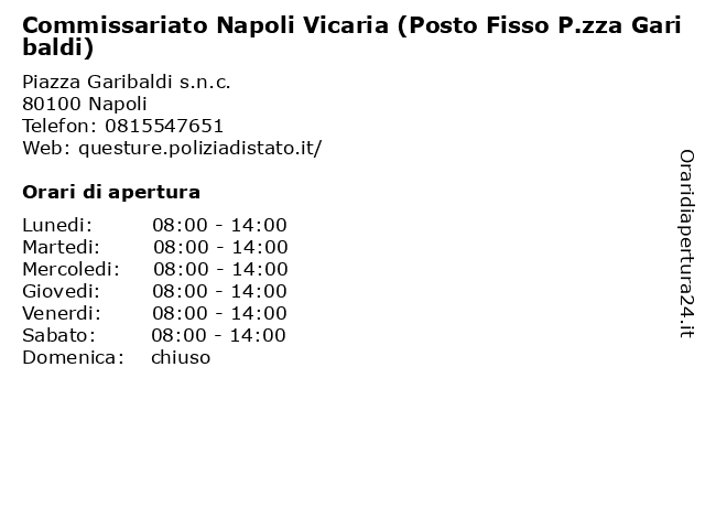 Commissariato Napoli Vicaria (Posto Fisso P.zza Garibaldi) a Napoli: indirizzo e orari di apertura