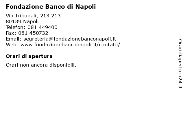 á… Orari Di Apertura Fondazione Banco Di Napoli Via Tribunali 213