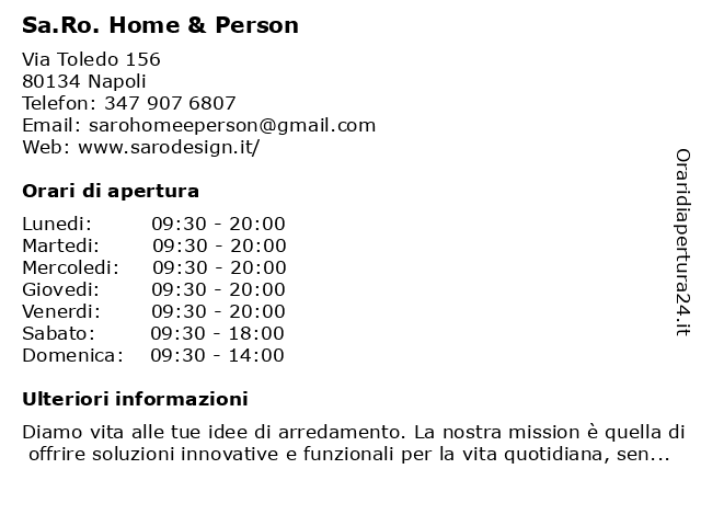 Sa.Ro. Home & Person a Napoli: indirizzo e orari di apertura