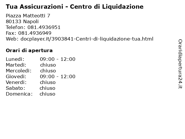 Tua Assicurazioni - Centro di Liquidazione a Napoli: indirizzo e orari di apertura