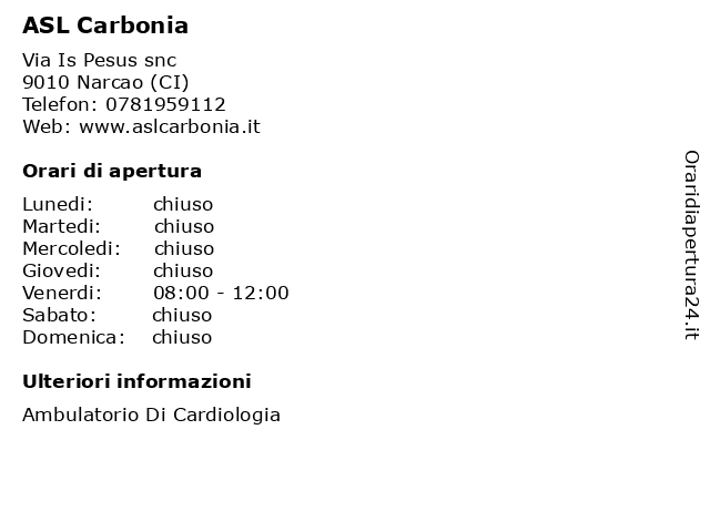 ASL Carbonia a Narcao (CI): indirizzo e orari di apertura