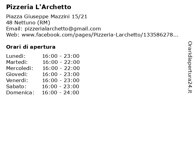 Pizzeria L'Archetto a Nettuno (RM): indirizzo e orari di apertura