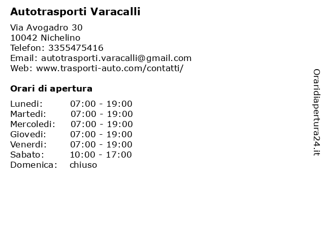 Autotrasporti Varacalli a Nichelino: indirizzo e orari di apertura