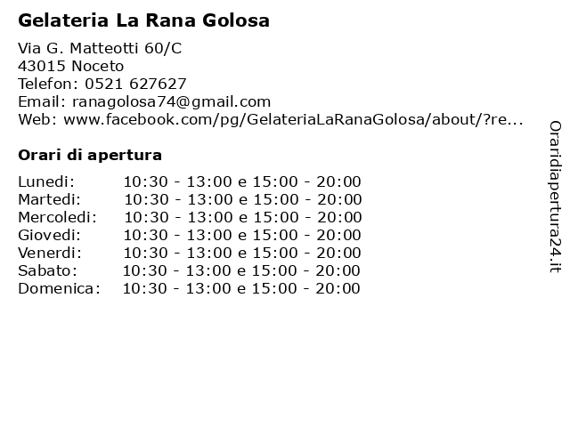 Gelateria La Rana Golosa a Noceto: indirizzo e orari di apertura