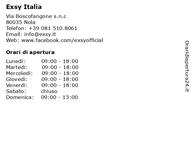 Exsy Italia a Nola: indirizzo e orari di apertura