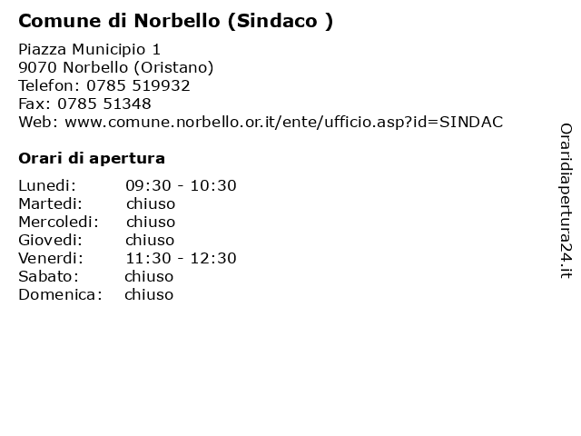 Comune di Norbello (Sindaco ) a Norbello (Oristano): indirizzo e orari di apertura