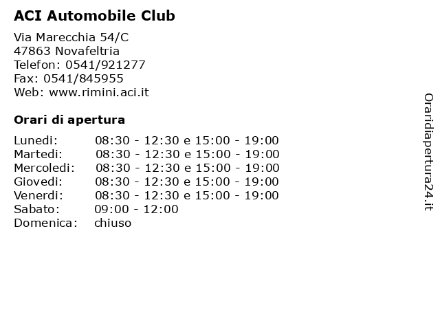 ACI Automobile Club a Novafeltria: indirizzo e orari di apertura