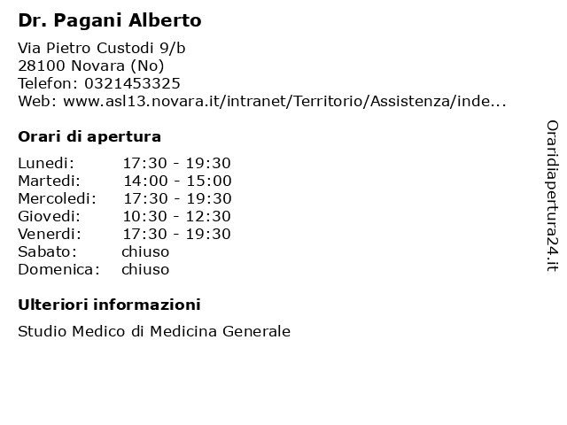 Dr. Pagani Alberto a Novara (No): indirizzo e orari di apertura