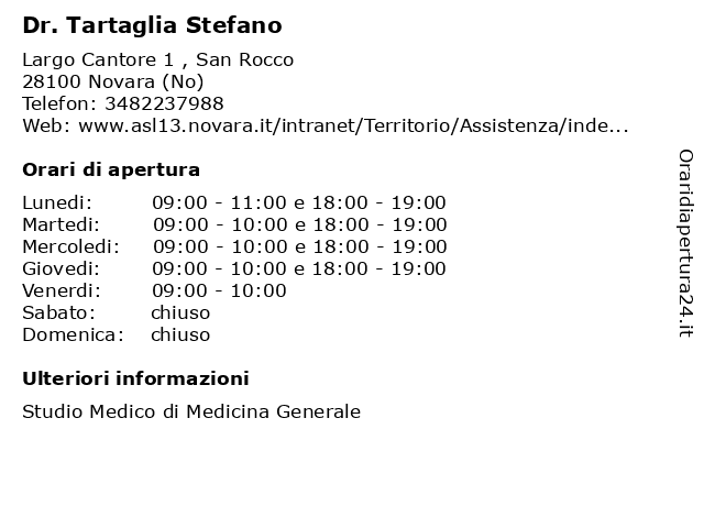 Dr. Tartaglia Stefano a Novara (No): indirizzo e orari di apertura