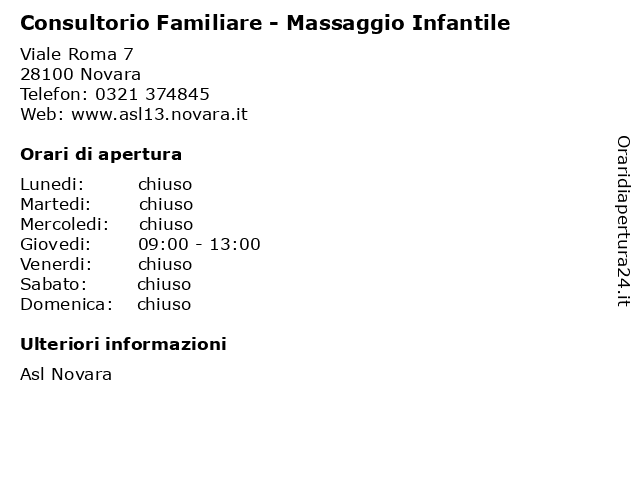 Consultorio Familiare - Massaggio Infantile a Novara: indirizzo e orari di apertura