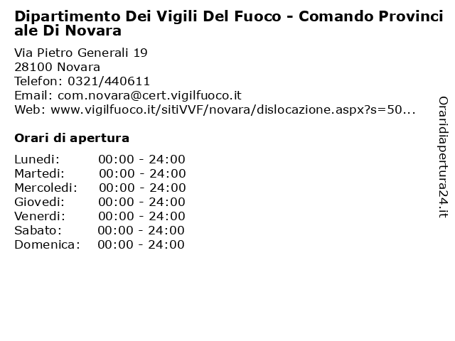 Dipartimento Dei Vigili Del Fuoco - Comando Provinciale Di Novara a Novara: indirizzo e orari di apertura