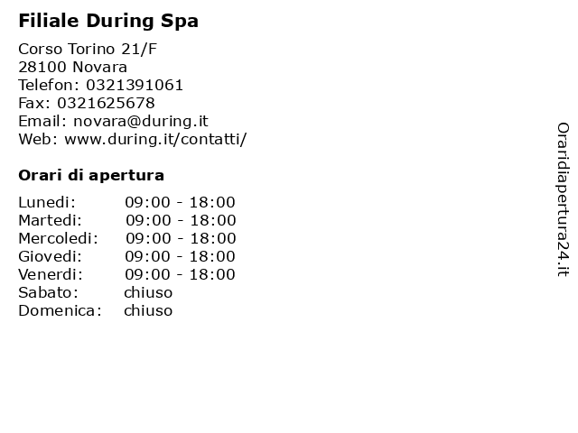 Filiale During Spa a Novara: indirizzo e orari di apertura