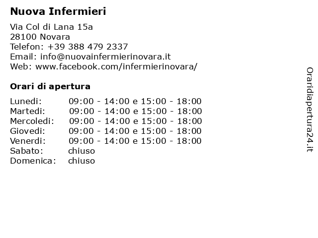 Nuova Infermieri a Novara: indirizzo e orari di apertura