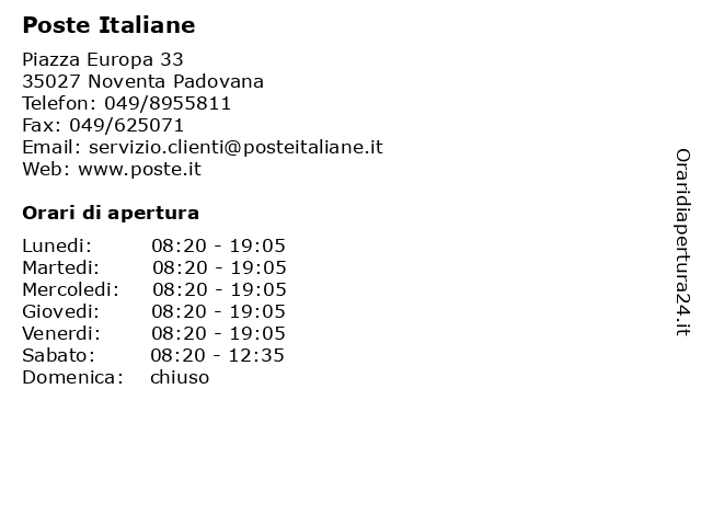 Poste Italiane a Noventa Padovana: indirizzo e orari di apertura