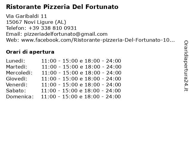 Ristorante Pizzeria Del Fortunato a Novi Ligure (AL): indirizzo e orari di apertura