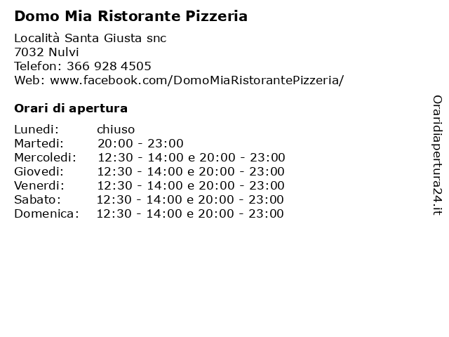 Domo Mia Ristorante Pizzeria a Nulvi: indirizzo e orari di apertura