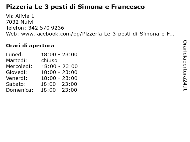 Pizzeria Le 3 pesti di Simona e Francesco a Nulvi: indirizzo e orari di apertura