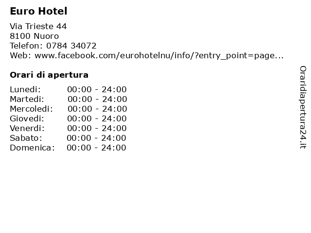 Euro Hotel a Nuoro: indirizzo e orari di apertura