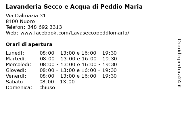 Lavanderia Secco e Acqua di Peddio Maria a Nuoro: indirizzo e orari di apertura